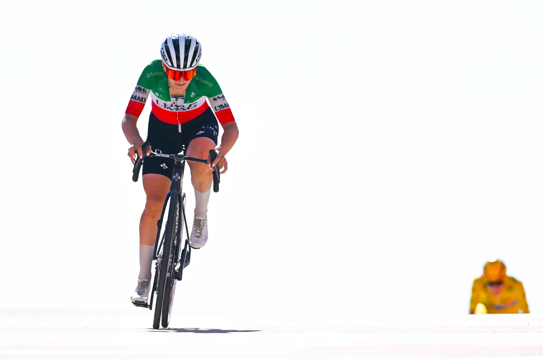 MONT VENTOUX, FRANCE - AUGUST 07: Elisa Longo Borghini of Italy and UAE Team L'IMAD crosses the finish line on third place during the 5th Tour de France Femmes 2026, Stage 7 a 146.8km stage from La Voulte-sur-Rhone to Mont Ventoux 1901m / #UCIWWT / on August 07, 2026 in Mont Ventoux, France. (Photo by Tim de Waele/Getty Images)