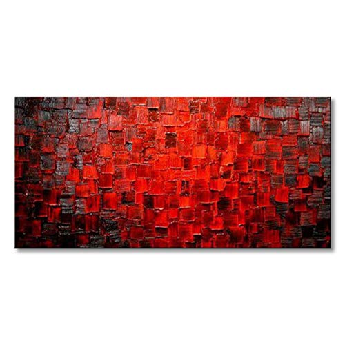 Hand Painted Modern Oil Painting Texture Red Abstract Canvas Wall Art Decoration Picture Contemporary Artwork Framed Ready to Hang