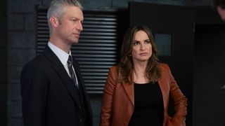 Peter Scanavino as A.D.A Carisi and Mariska Hargitay as Olivia in Law & Order: SVU season 26 episode 12