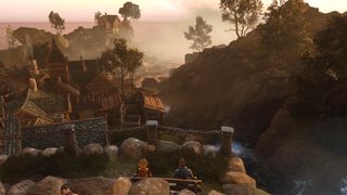 Brothers A Tale of Two Sons Remake review; two characters sit on a bench overlooking a coastline