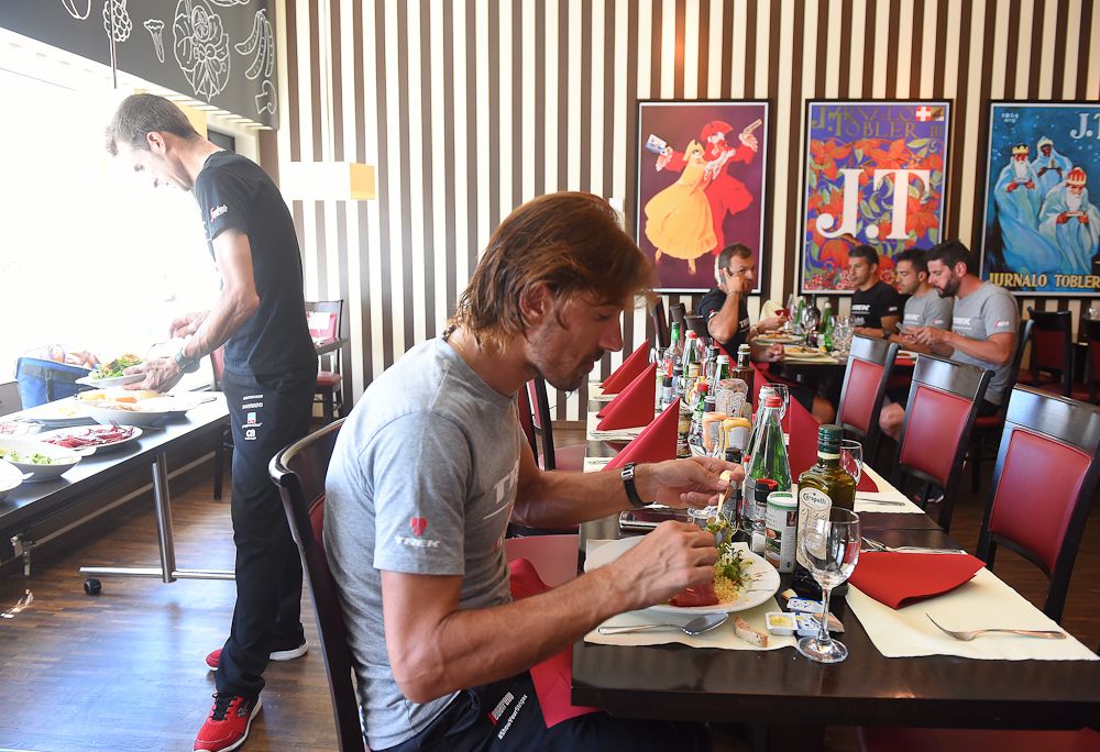 Fabian Cancellara eats breakfast during the second rest day at the Tour de France.