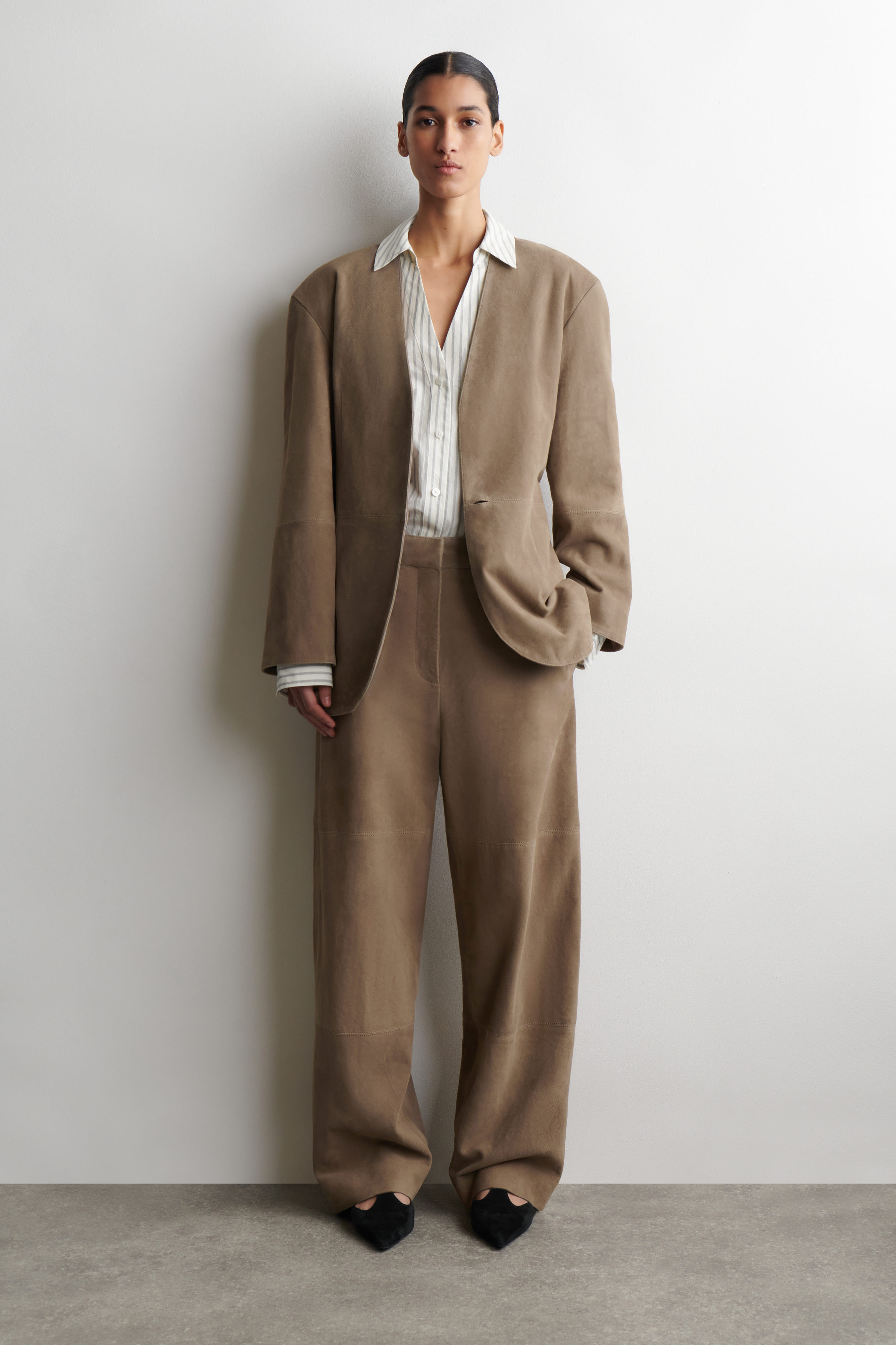 Suede Straight-Leg Trousers