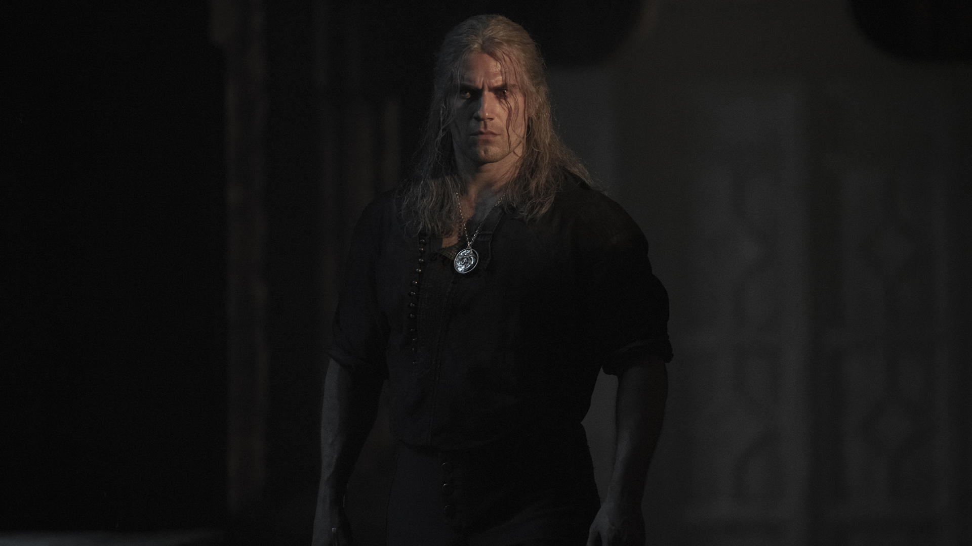 Geralt of Rivia stares menacingly into the camera in The Witcher season 2