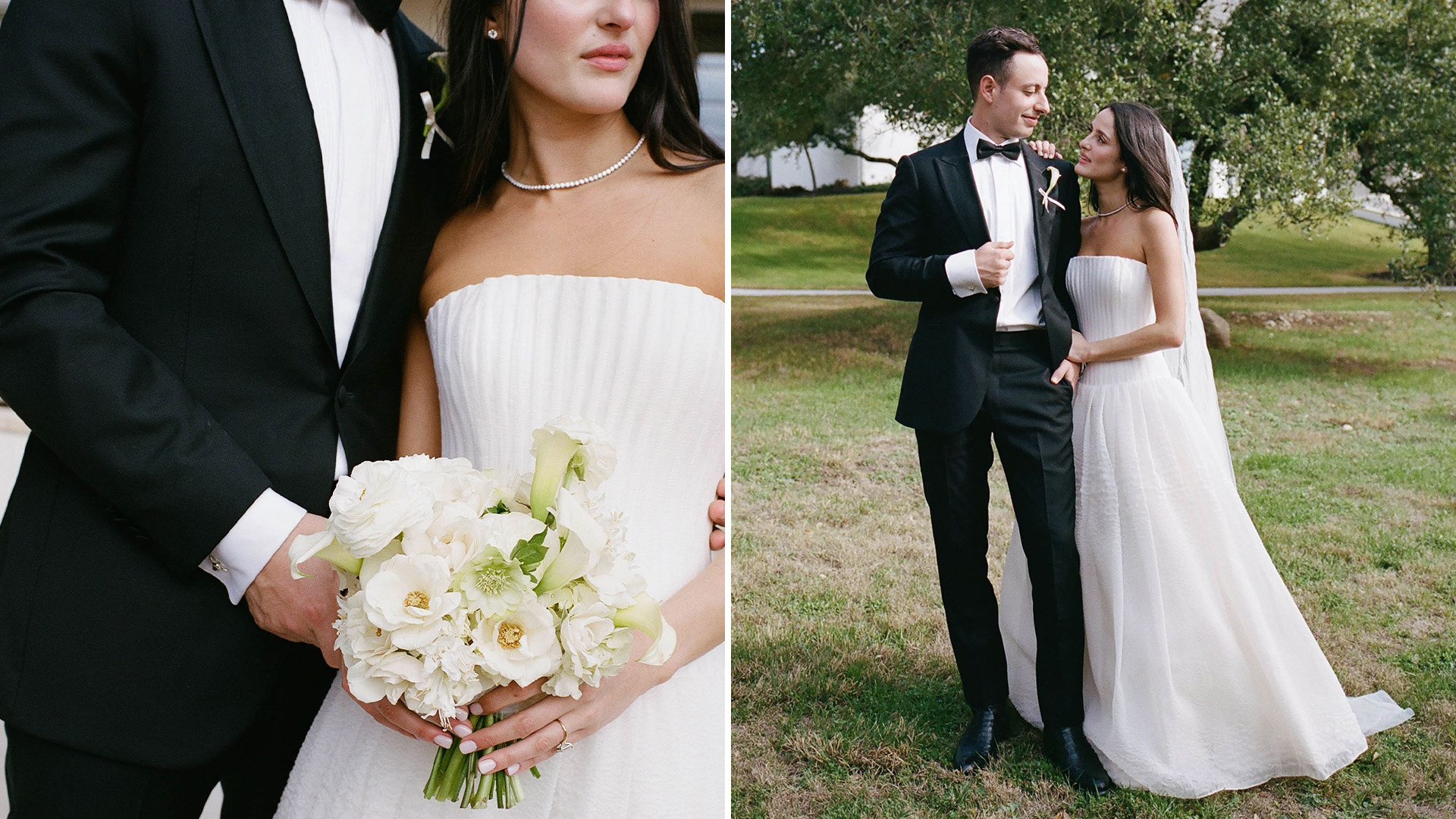 Two images of adam and jordan at their wedding.