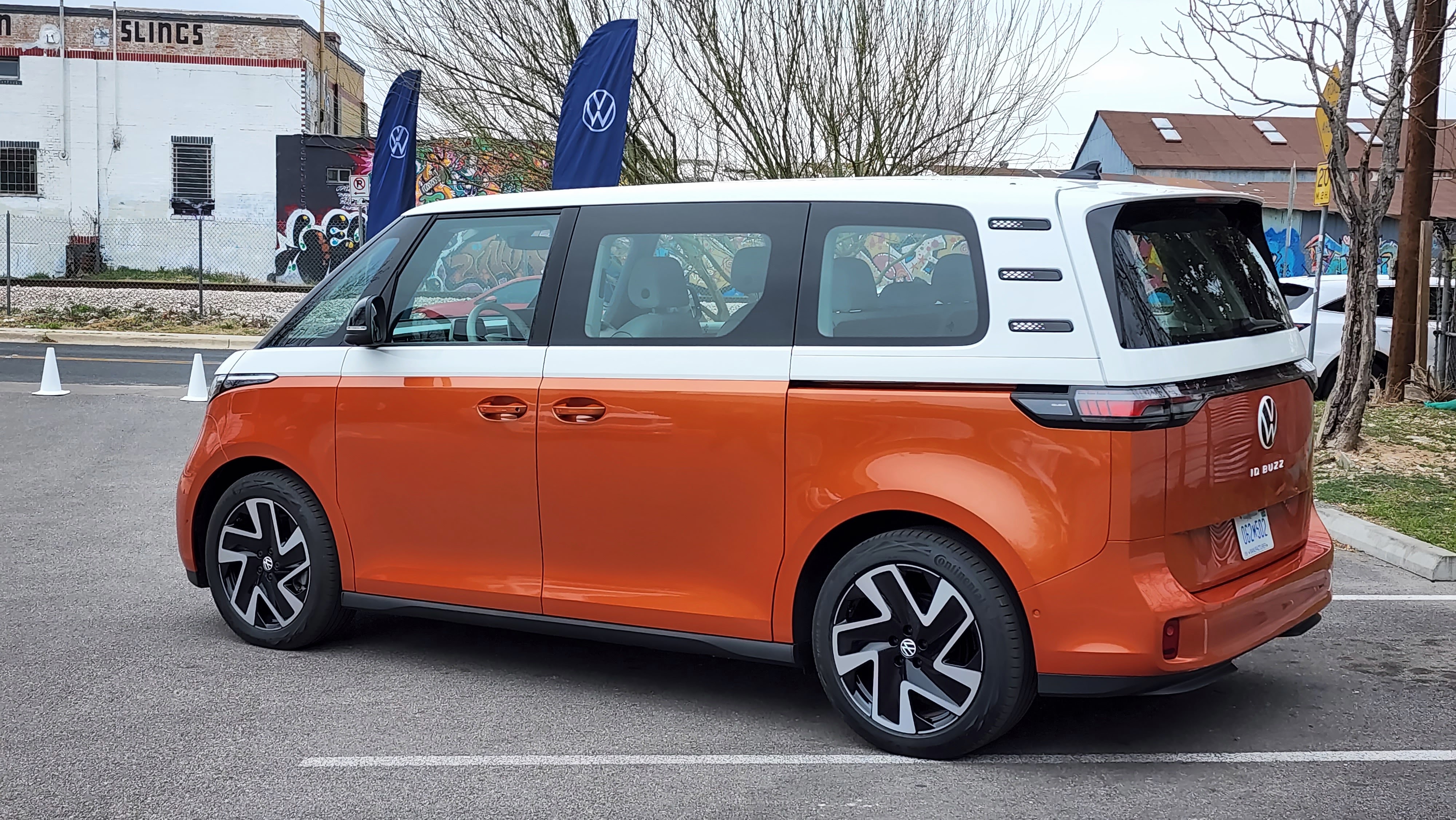 Side view of the VW ID Buzz in a parking lot