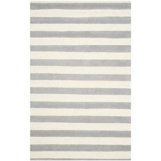 Breakwater Bay Erol Wool Rug with grey and white striped design