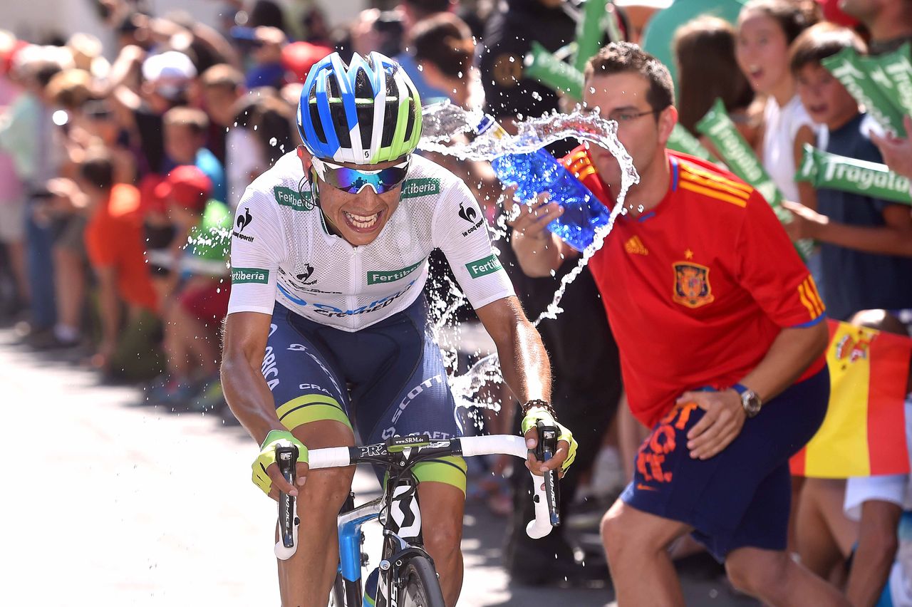 Estaban Chaves climbs toward the finish of stage 6.