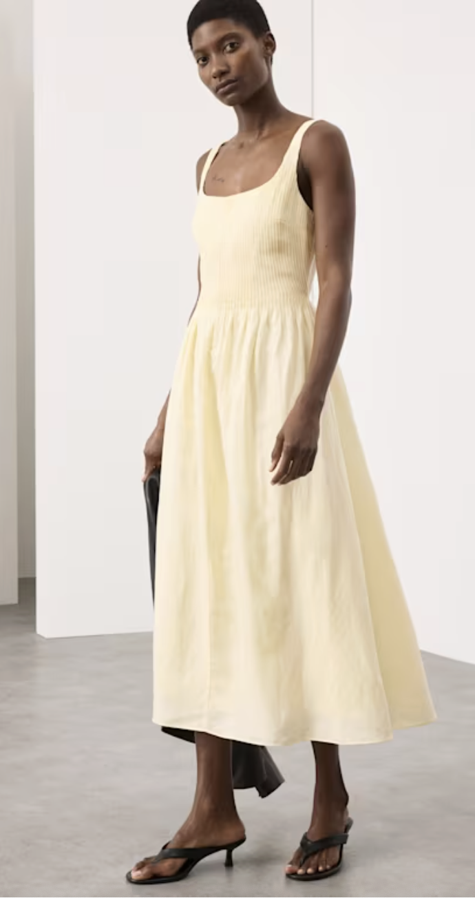 M&amp;amp;S, Linen Rich Pintuck Midaxi Skater Dress