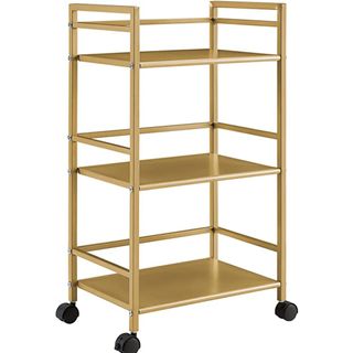 Novogratz Helix 3 Shelf Metal Rolling Utility Cart, Gold