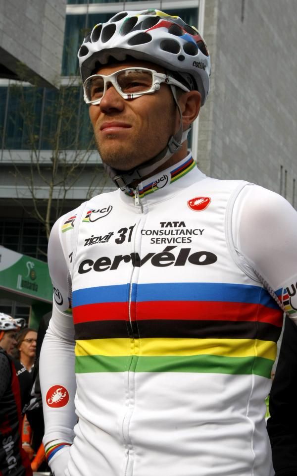 Thor Hushovd (Cervelo) looks every inch a world champion.