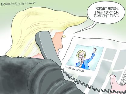 Political Cartoon U.S. Trump Ukraine Biden Warren Digging Dirt