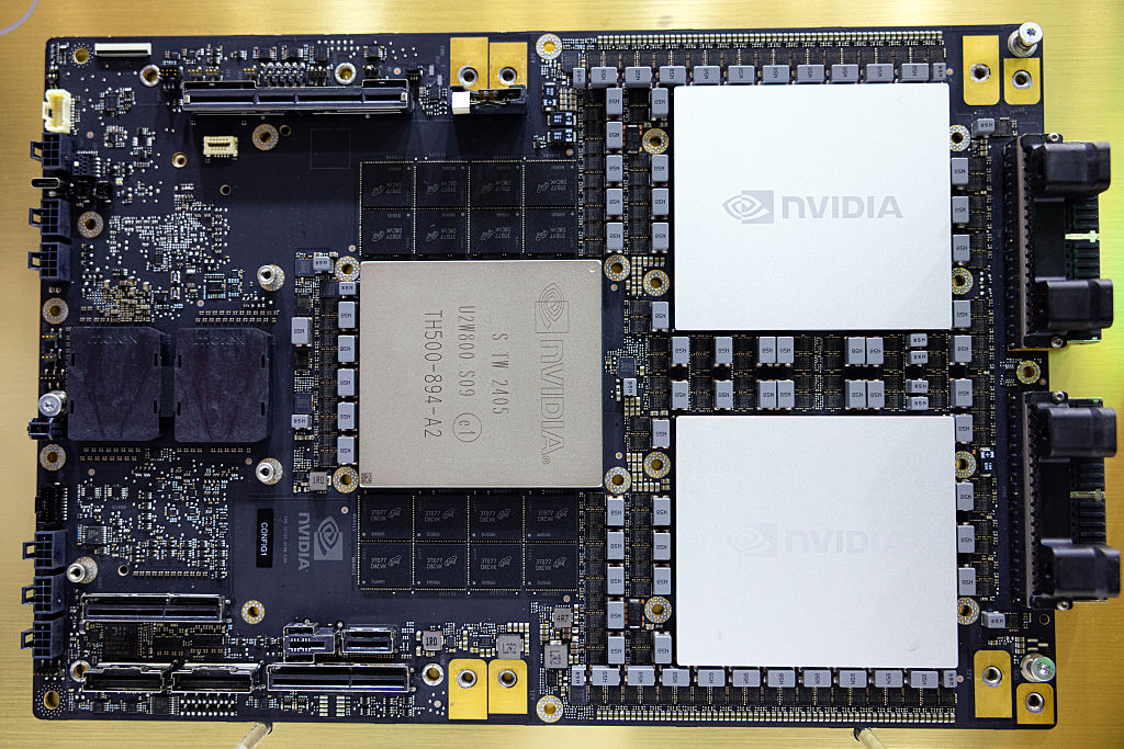 An Nvidia Corp. GB200 Grace Blackwell superchip on display at the SK Hynix Inc. booth during the Computex conference in Taipei, Taiwan, on Wednesday, May 21, 2025
