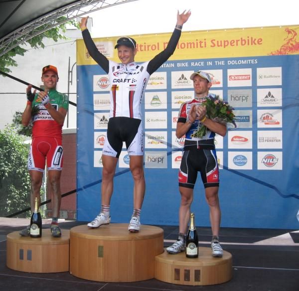 Men's podium: Mirko Celestino (2nd), Urs Huber (1st), Mike Felderer (3rd)