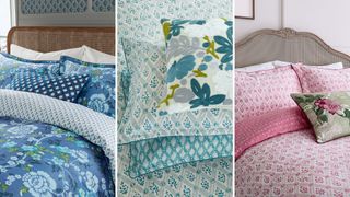 collage of bedding sets and cushions