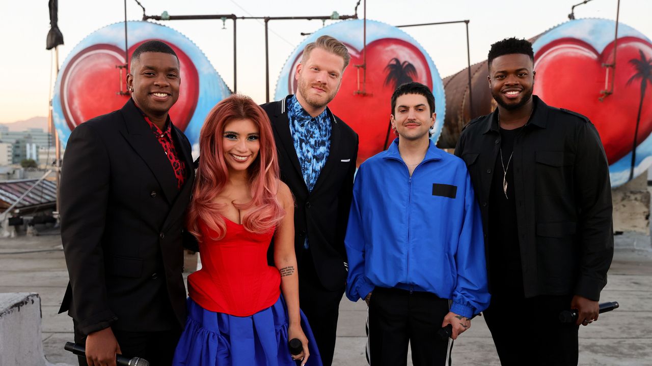 los angeles, california june 14 in this image released on july 02 matt sallee, kirstin maldonado, scott hoying, mitch grassi and kevin olusola of three time grammy award winning and multi platinum selling artists pentatonix performs from los angeles for a capitol fourth which airs on sunday, july 4th on pbs photo by rich furygetty images for capital concerts