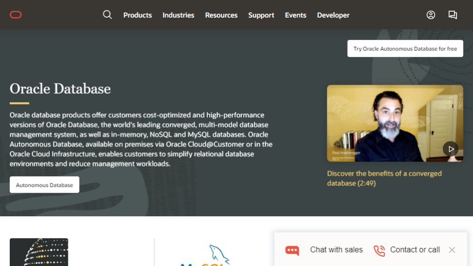 Tangkapan layar situs web untuk Oracle Database