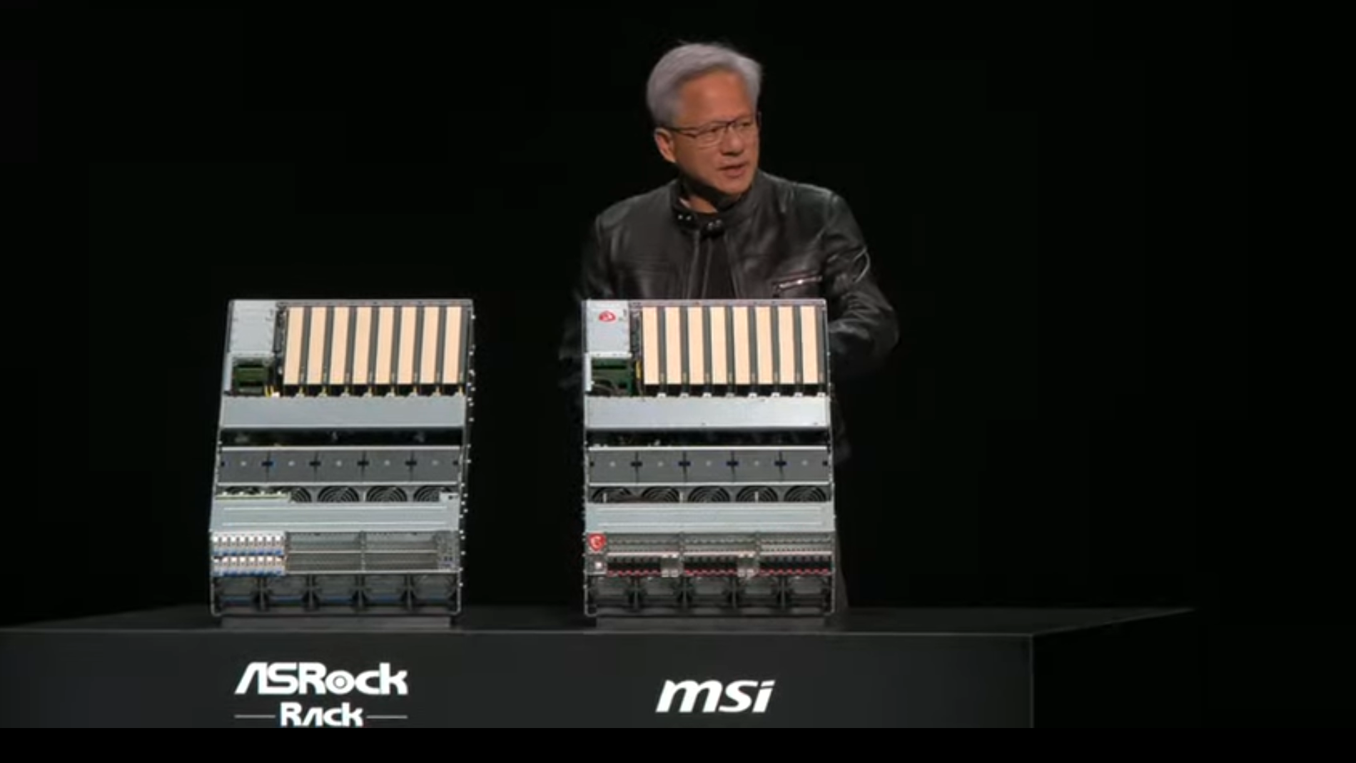 Nvidia CEO Jensen Huang showing off the new Nvidia RTX 6000 Pro server racks at Computex 2025