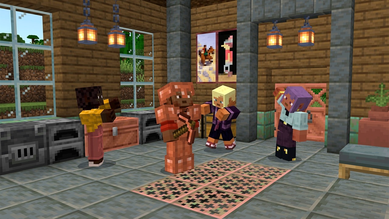 Screenshot of the Copper Golem and other copper features in Minecraft.