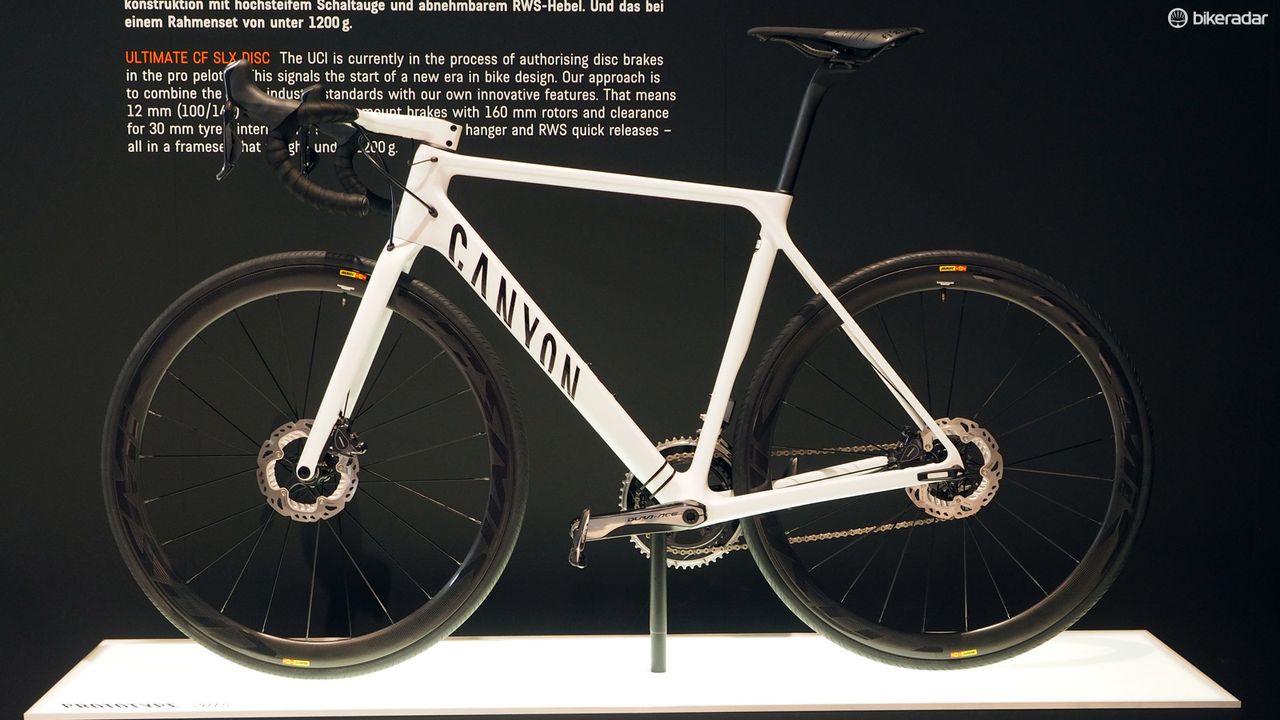 Canyon showed off a disc variant of its new Ultimate CF SLX. Prototypes will be supplied to the Katusha and Movistar teams for testing, with an expected retail release some time in the coming months