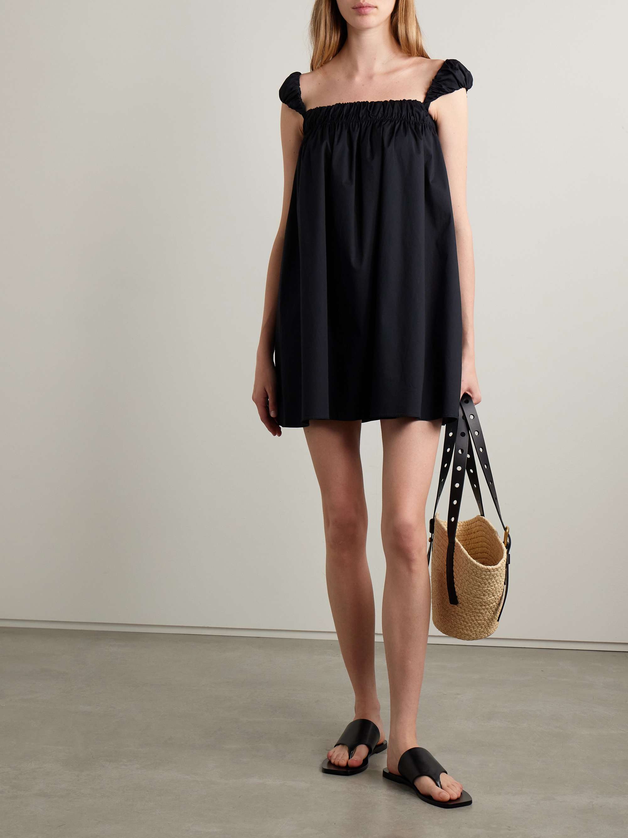 Beau gathers cotton mix poplin Mini dress
