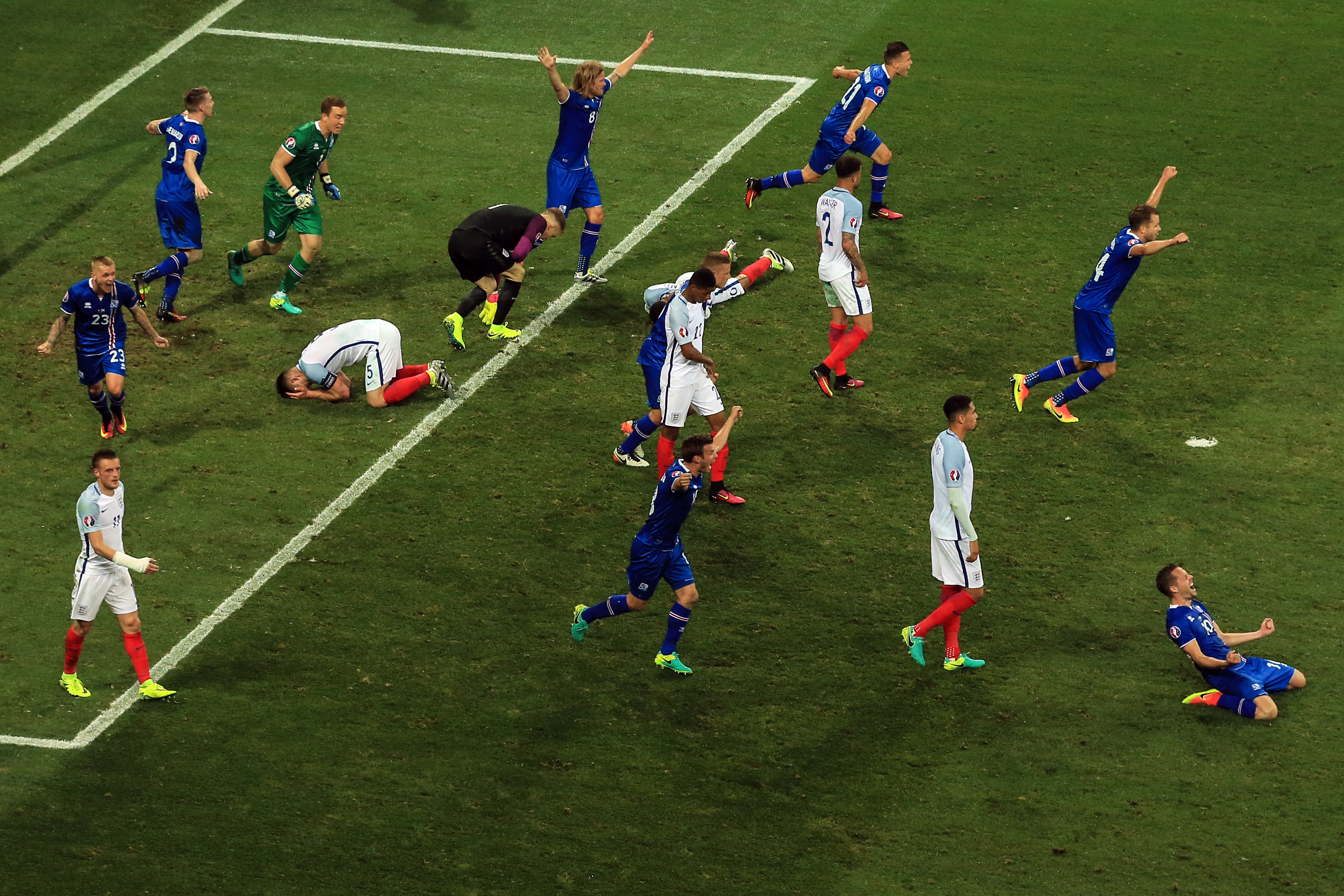 Iceland celebrate at the final whistle after victory over England in the last 16 at Euro 2016.