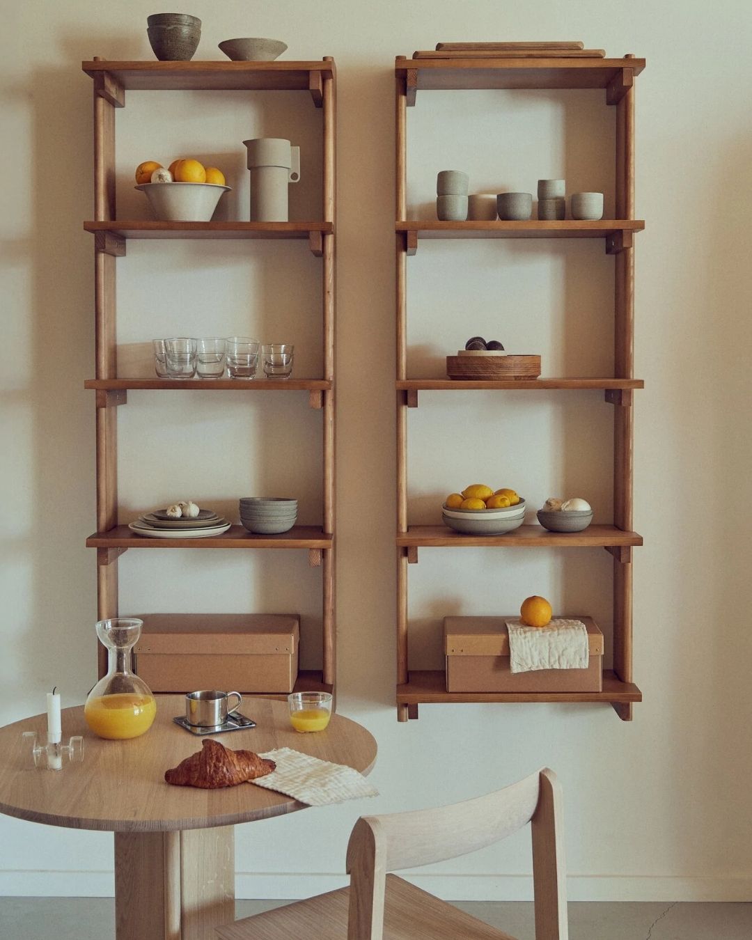 Beam Wall Shelf 5, Deep Brown Pine.