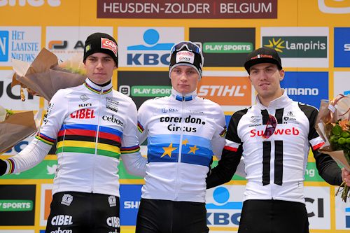 The Zolder podium: Wout Van Aert, Mathieu van der Poel and Joris Nieuwenhuis