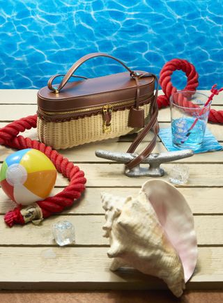 Objects on decking beside pool