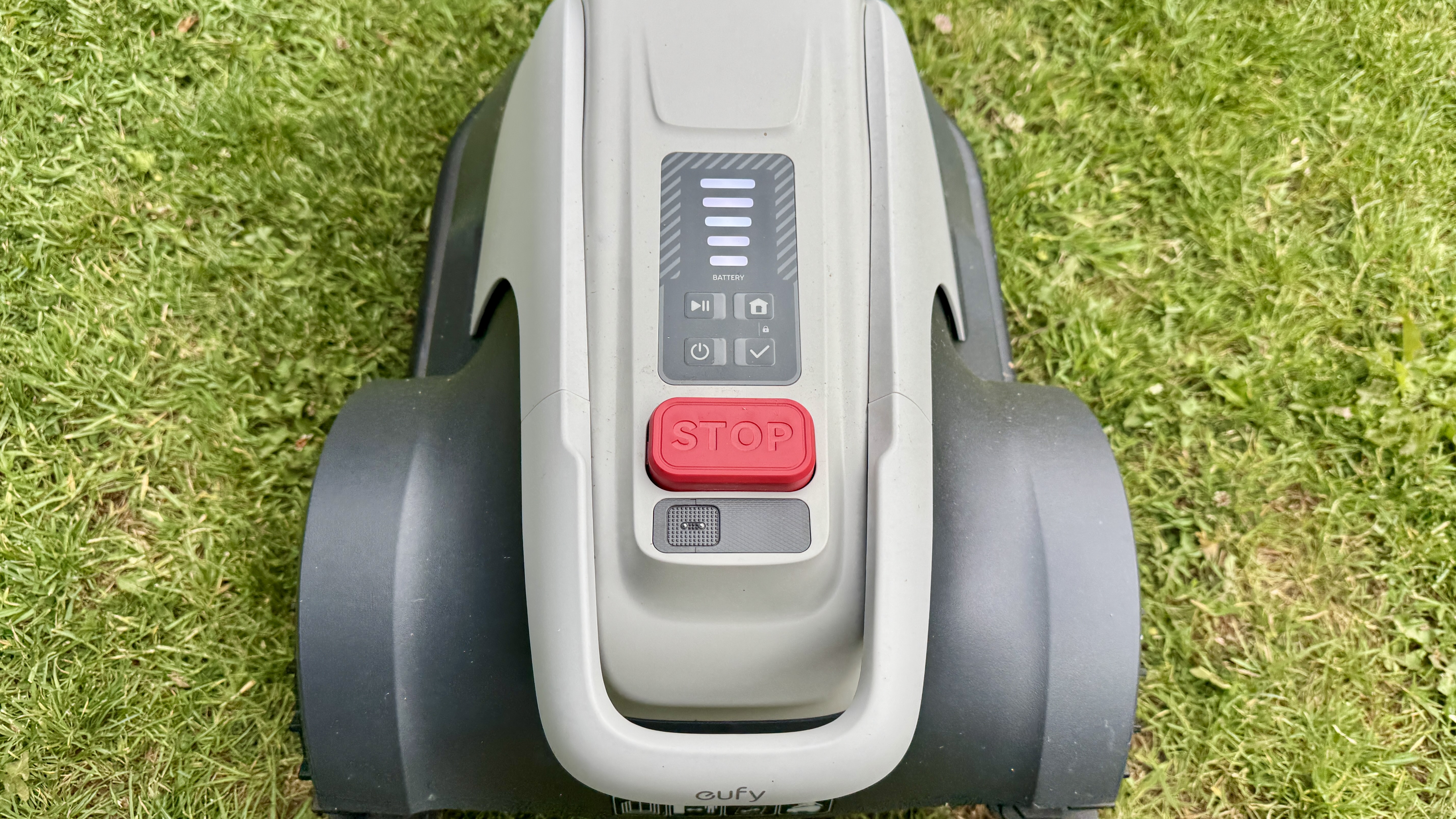 Top-down view of Eufy E15 robot lawn mower