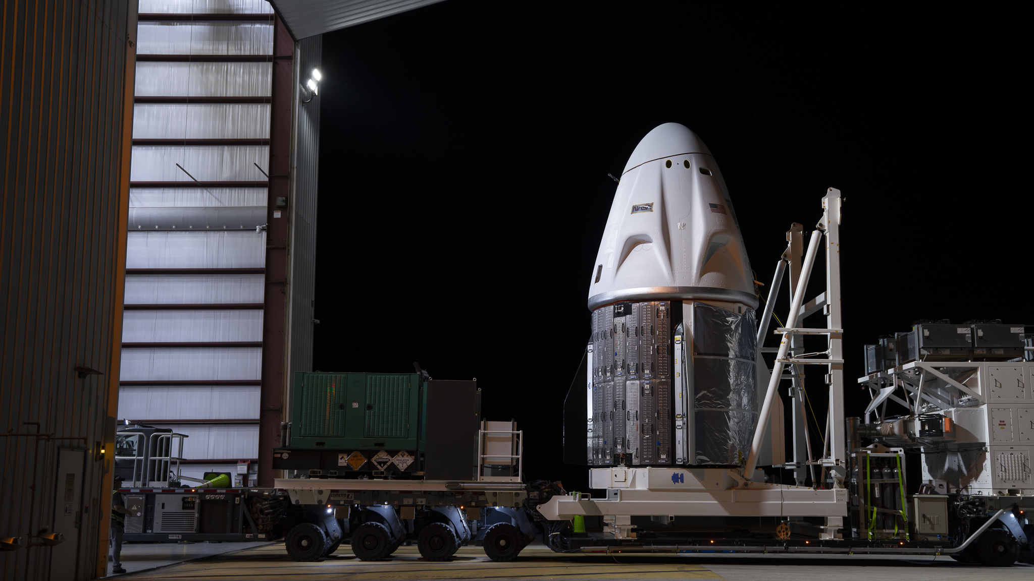 SpaceX moves its Crew Dragon capsule &quot;Endeavour&quot; into a hangar at Pad 39A at NASA&#039;s Kennedy Space Center in Florida ahead of the planned July 31, 2025 launch of the Crew-11 astronaut mission to the International Space Station for NASA. SpaceX posted this photo on X on July 24, 2025.