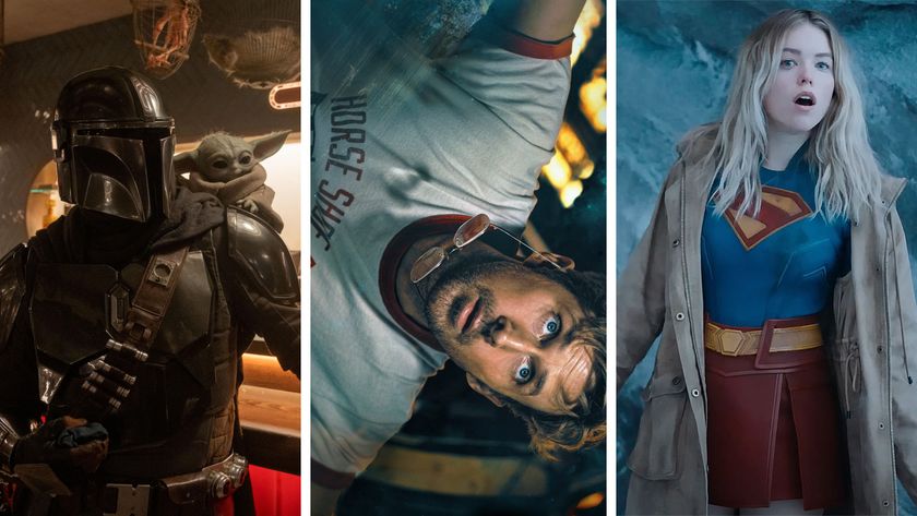 Split image showing three upcoming sci-fi movies: Left - The Mandalorian &amp; Grogu, Middle - Project Hail Mary, Right - Supergirl