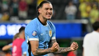 Uruguay’s Darwin Núñez celebrates victory over Brazil in the Copa America 2024.