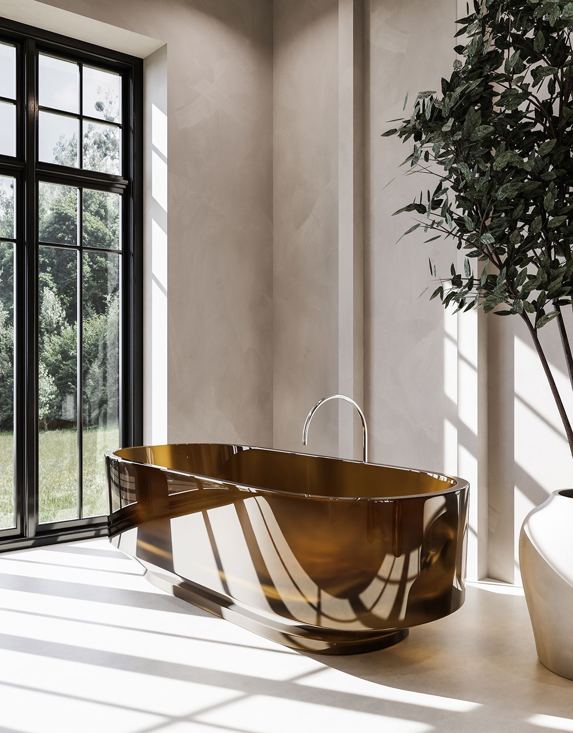 minimalist bathroom with smoked glass bath