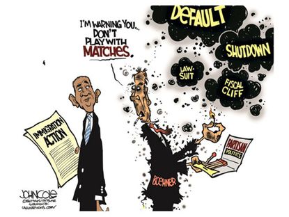 Obama cartoon immigration action Boehner shutdown