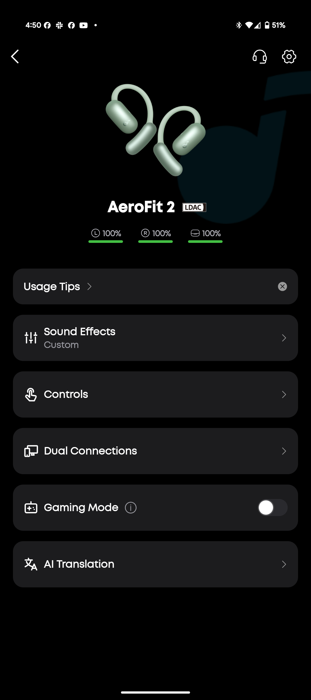 Soundcore AeroFit 2 app home screen