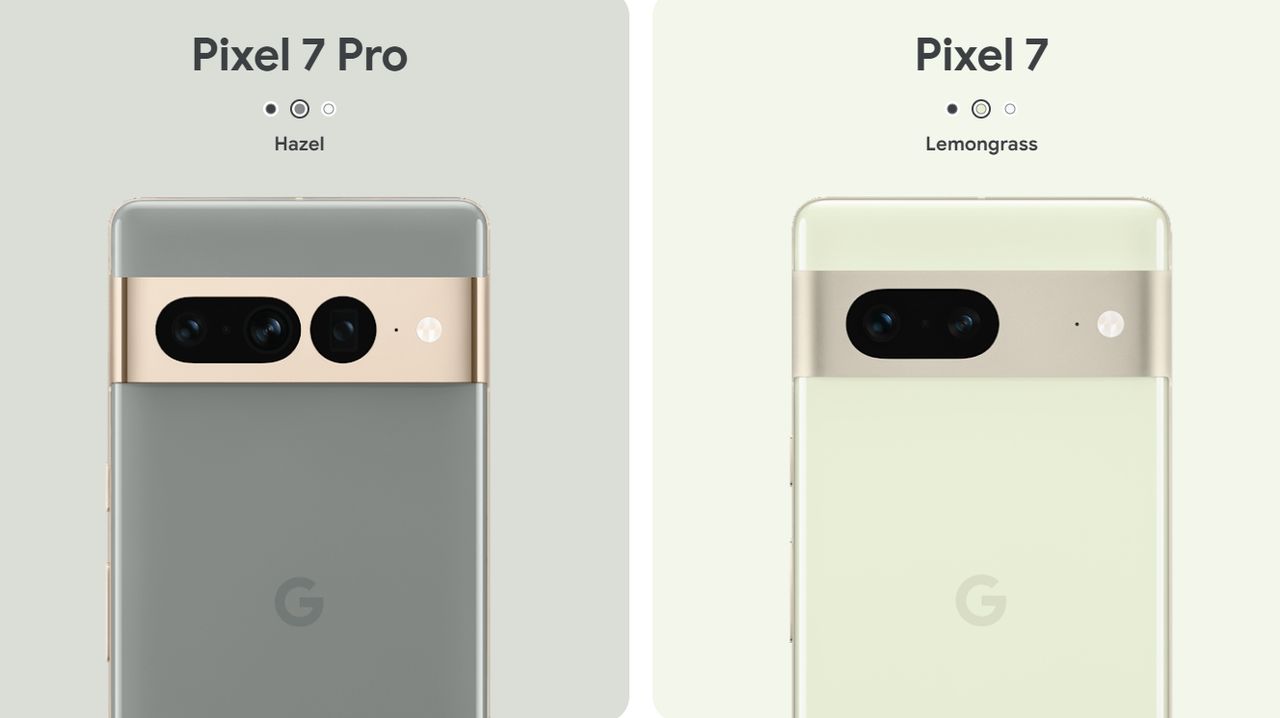 An image of some Pixel 7 and Pixel 7 Pro colors