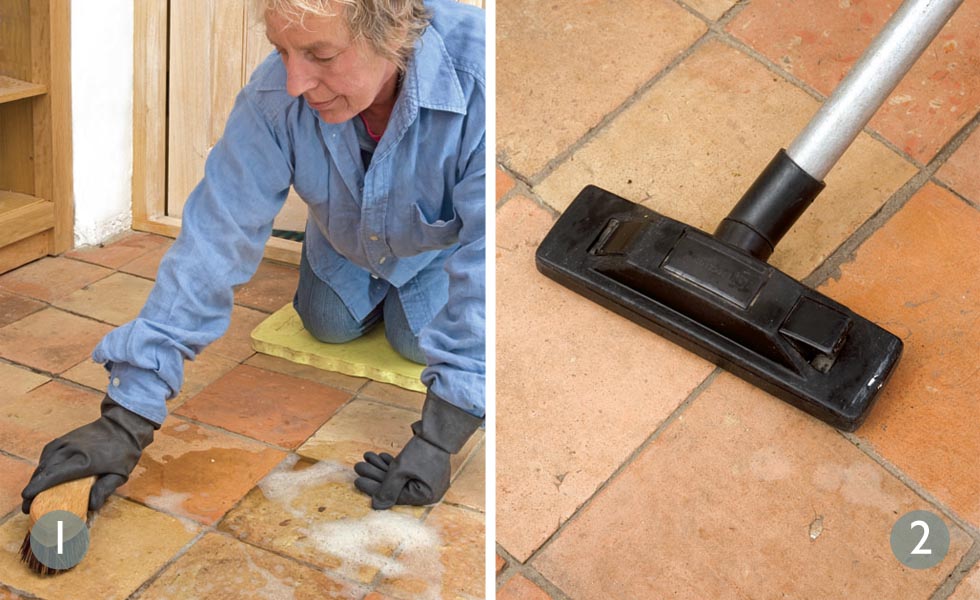 Restoring terracotta floor tiles steps 1 and 2