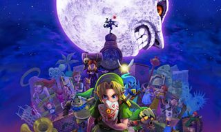 majora's mask artwork with link in foreground and menacing moon behind him