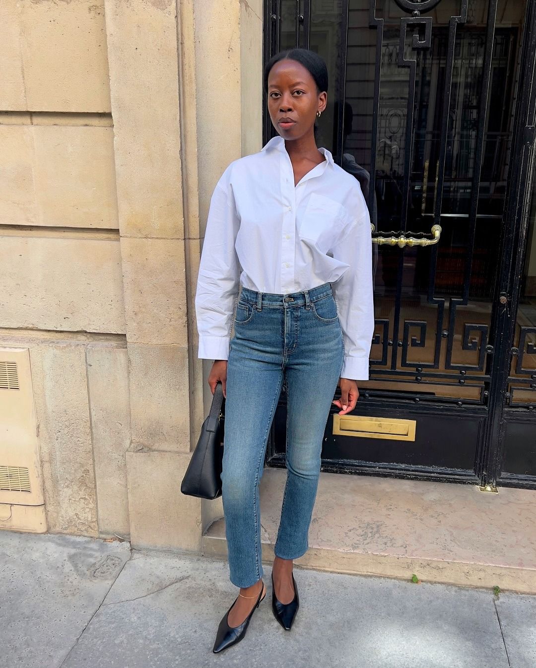 @sylviemus_ in one of the cigarette jeans outfits.