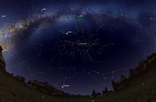 This sky map shows the Draconid meteor shower's radiant, or the point from which the meteors seem to originate.