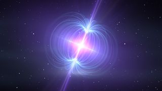 An artist's impression of the intense electromagnetic field surrounding neutron stars.