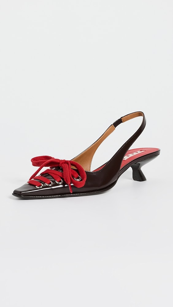 Leather Lace Up Slingback Heels - Dark Tobacco