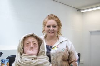 Karen Fleming pictured alongside Hilda, the Iron Age woman whose face she recreated in wax