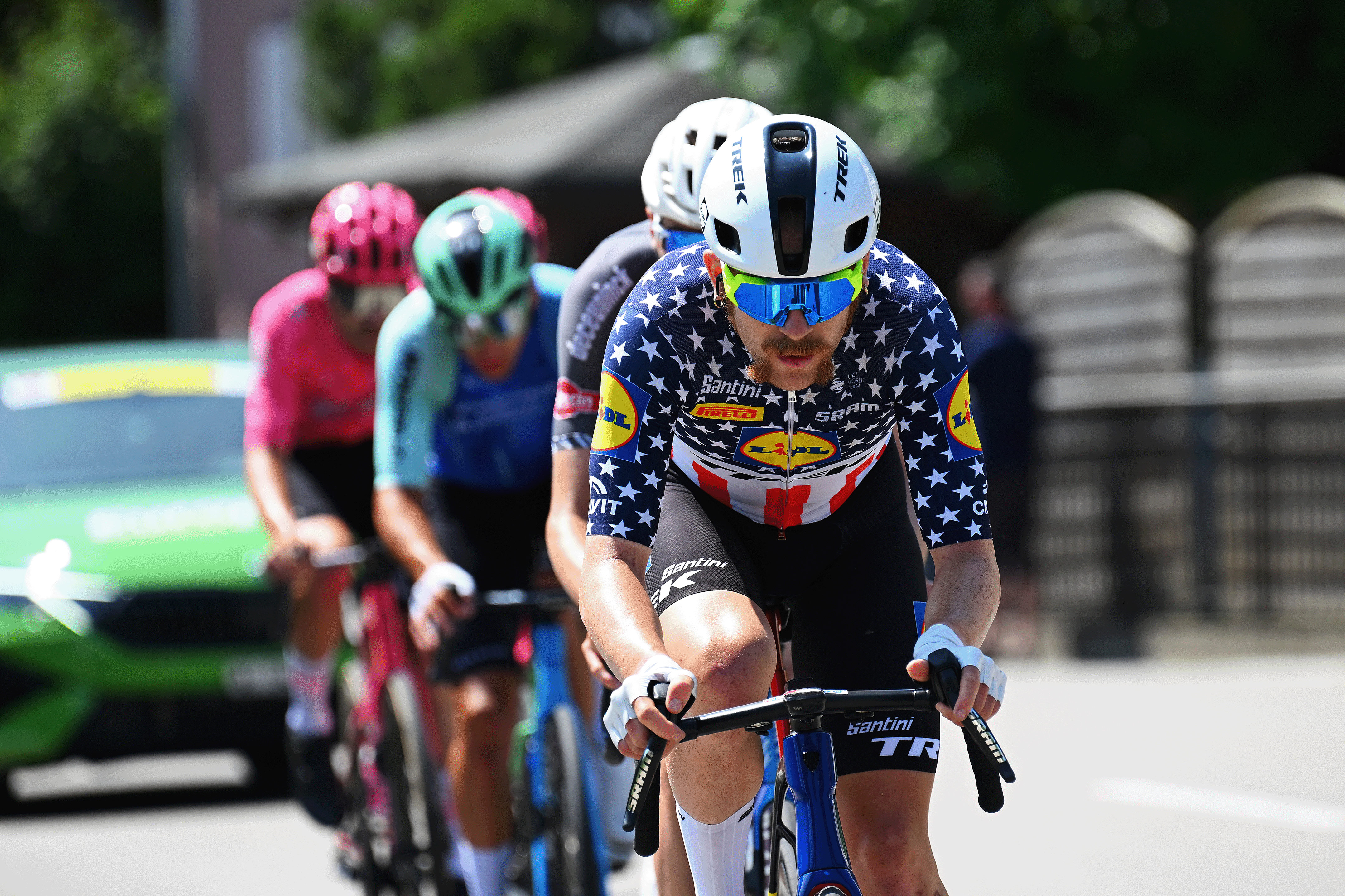 HEIDEN, SWITZERLAND - JUNE 17: Quinn Simmons of United States and Team Lidl - Trek competes in the breakaway during the 88th Tour de Suisse, Stage 3 a 195.6km stage from Aarau to Heiden 809m / #UCIWT / on June 17, 2025 in Heiden, Switzerland. (Photo by Tim de Waele/Getty Images)
