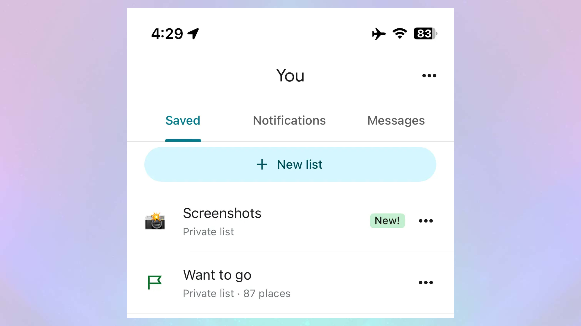 New screenshot tab in Google Maps