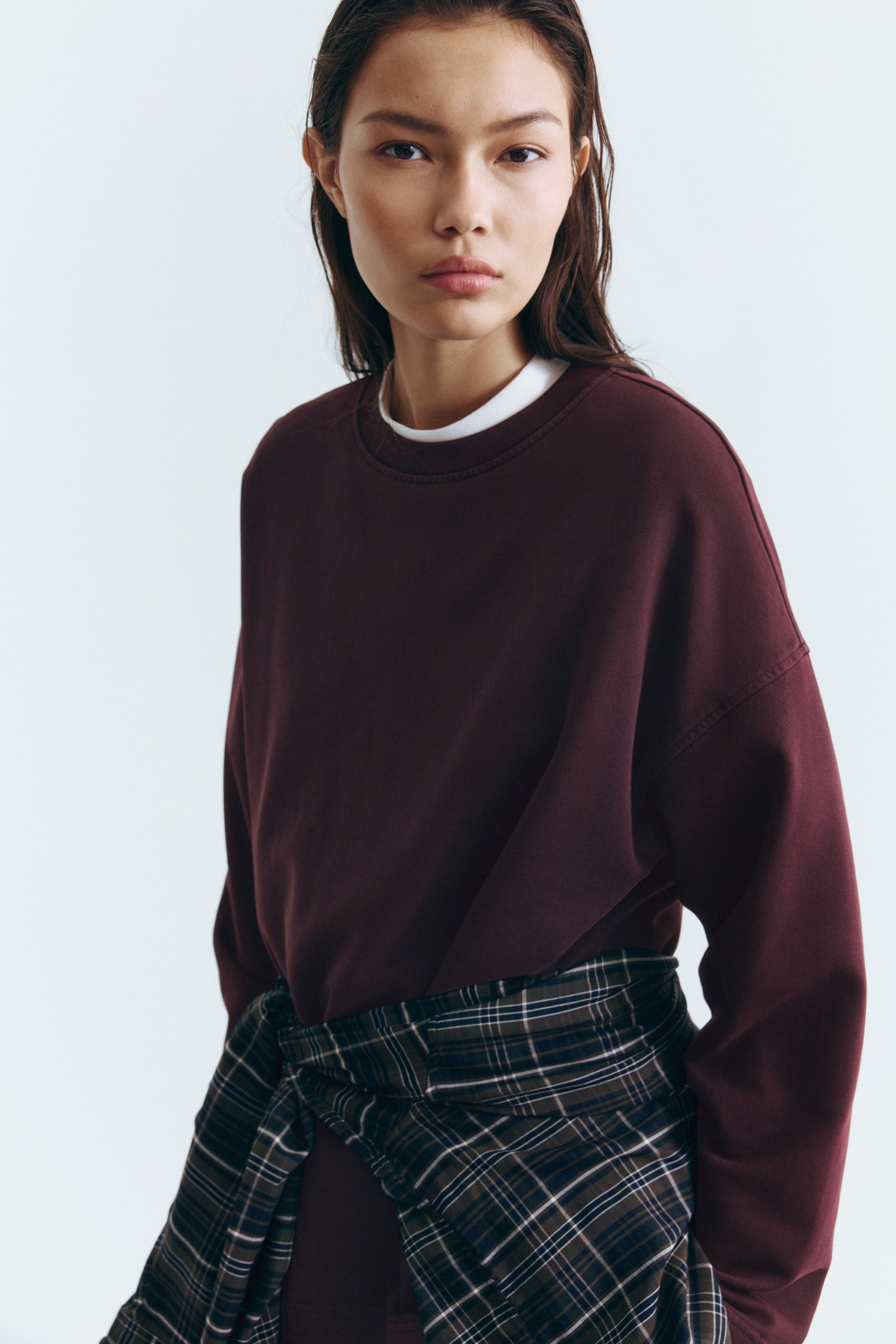 Washed-Look Sweatshirt - Dark Burgundy