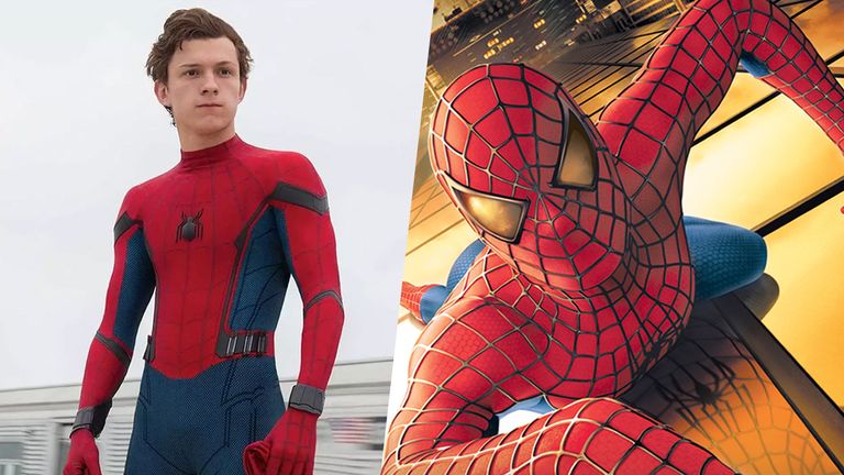 Tom Holland in Spider-Man: Homecoming and Tobey Maguire in Spider-Man