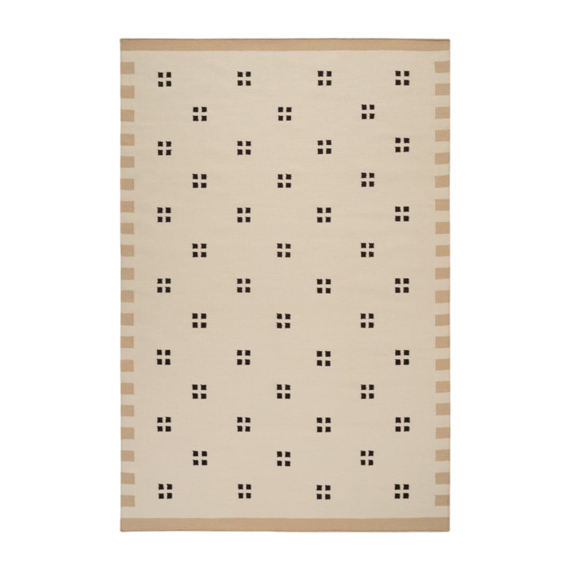 rug in light tan with a black repeating pattern