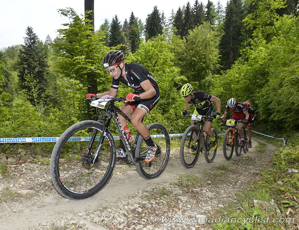 Fabian Giger (Kross Racing Team) leads the chase of Absalon and Schurter