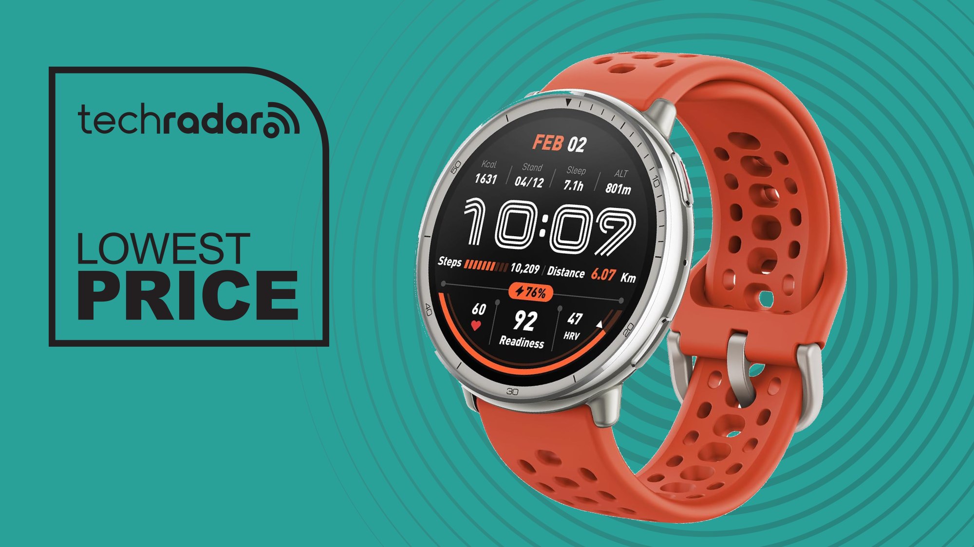 Amazfit Active 2 in red on TechRadar deals banner